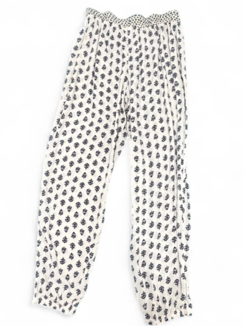 Victoria’s Secret White & Navy Floral Lounge Pajama Set | Top M & Pants L | Boho
